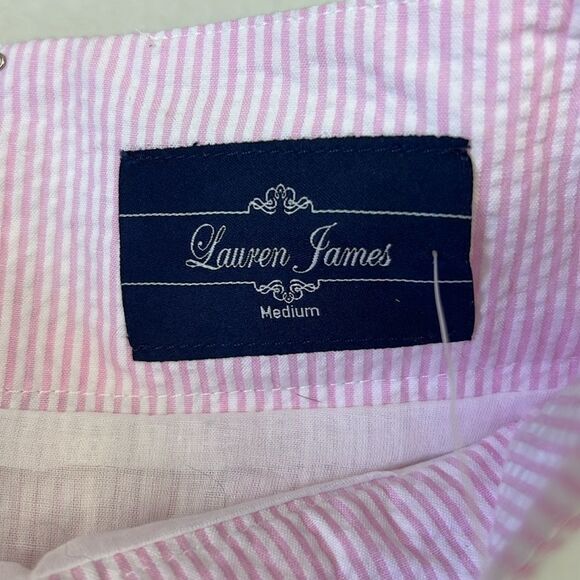 Lauren James Pink Pleated Seersucker Preppy Skirt Medium - Picture 7 of 9